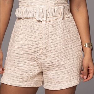 Beige Belted Shorts